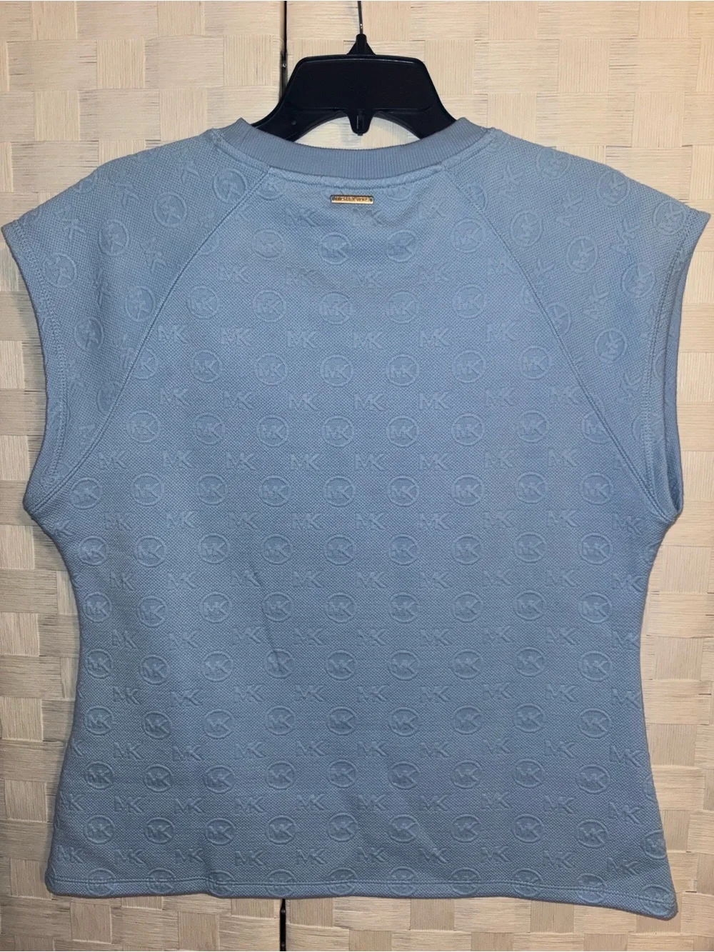 Michael Kors Light Blue Logo-Textured Cap Sleeve Top